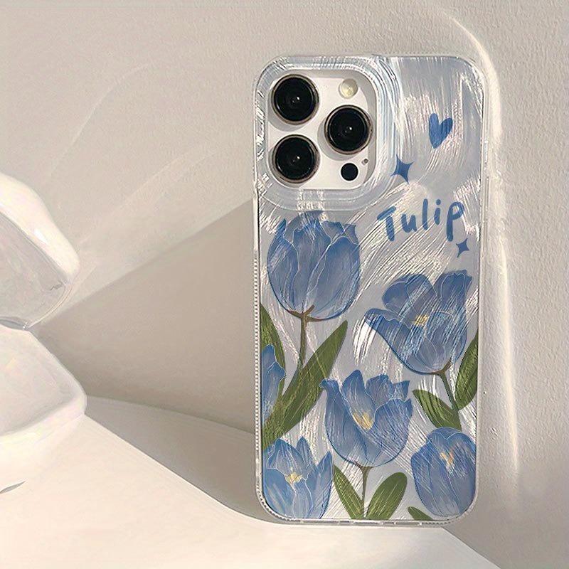 Blue Tulip Flower Phone Case for iPhone 17 16 15 14 13 Pro 12 11 Pro Max 17 Air XS X XR 7 8 Plus 16E Aesthetic Shockproof Cover