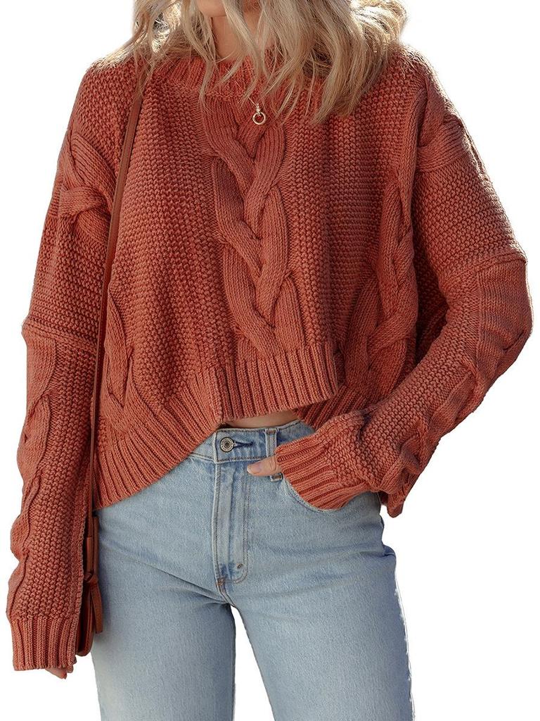 Women's European & American Solid Color Long Sleeve Round Neck Pullover Sweater for Autumn & Winter – Short, Simple, Versatile Top