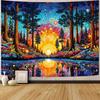 Bohemian Sun Landscape Tapestry, Colorful Sunrise With Mountains And Flowers Wall Art For Aesthetic And Whimsical Room Decor
