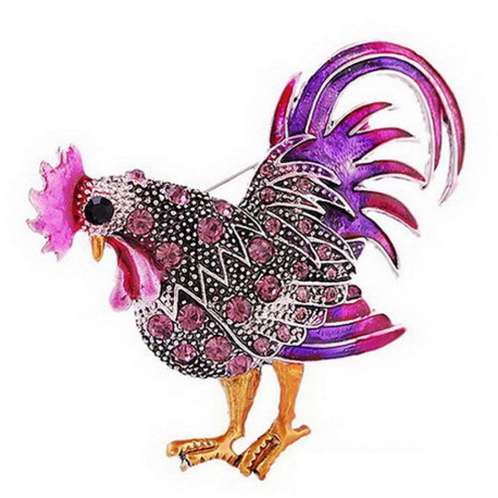 Vintage Rooster Enamel Brooch Pins for Man Unisex Inlaid Rhinestone Animal Corsages Pins Jewelry Accessories