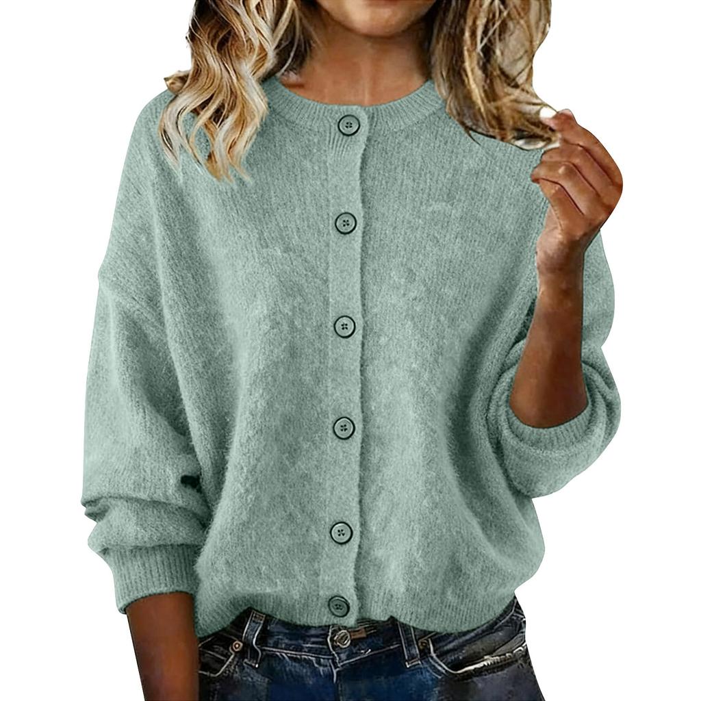 Women's Fashionable Casual Knitted Top Solid-Colour Long-Sleeved Cardigan Jacket