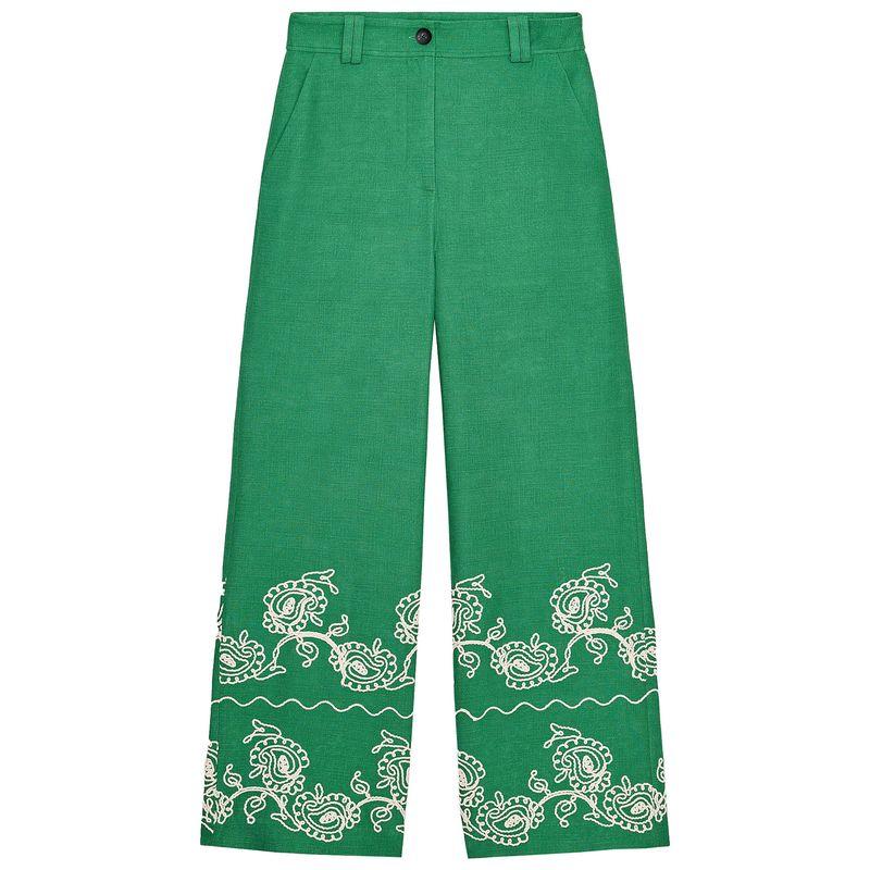 

Zaprha 2025 Summer New Versatile Retro Embroidered Mid-Waist Wide-Leg Slimming Casual Trousers 2731104 Green L