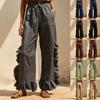 Women Fashion Ruffled Patchwork Versatile Casual Loose Wide Leg Pants