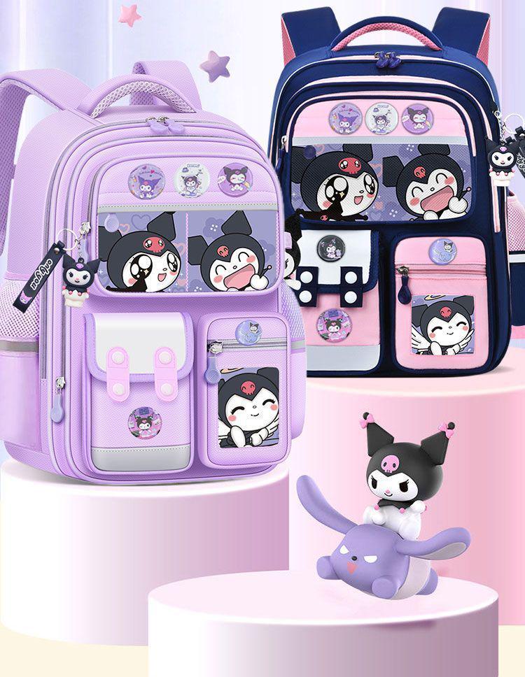 Kuromi 3D Lättviktsryggsäck med stor kapacitet för flickor (Årskurs 1-6) med ryggskydd