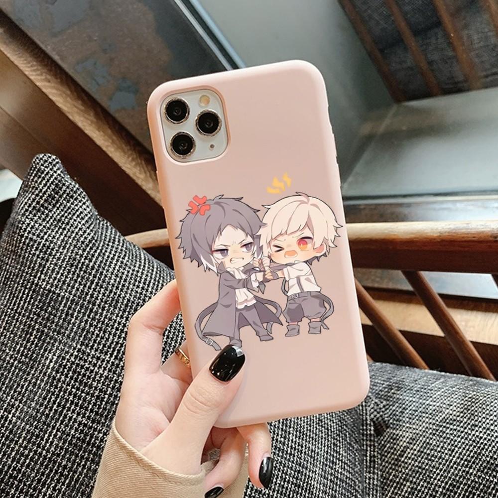 Anime Bungou Stray Dogs Phone Case for iPhone 14 11 12 13 Mini Pro Xs Max 8 7 6 6S Plus X XR Solid Candy Color Case