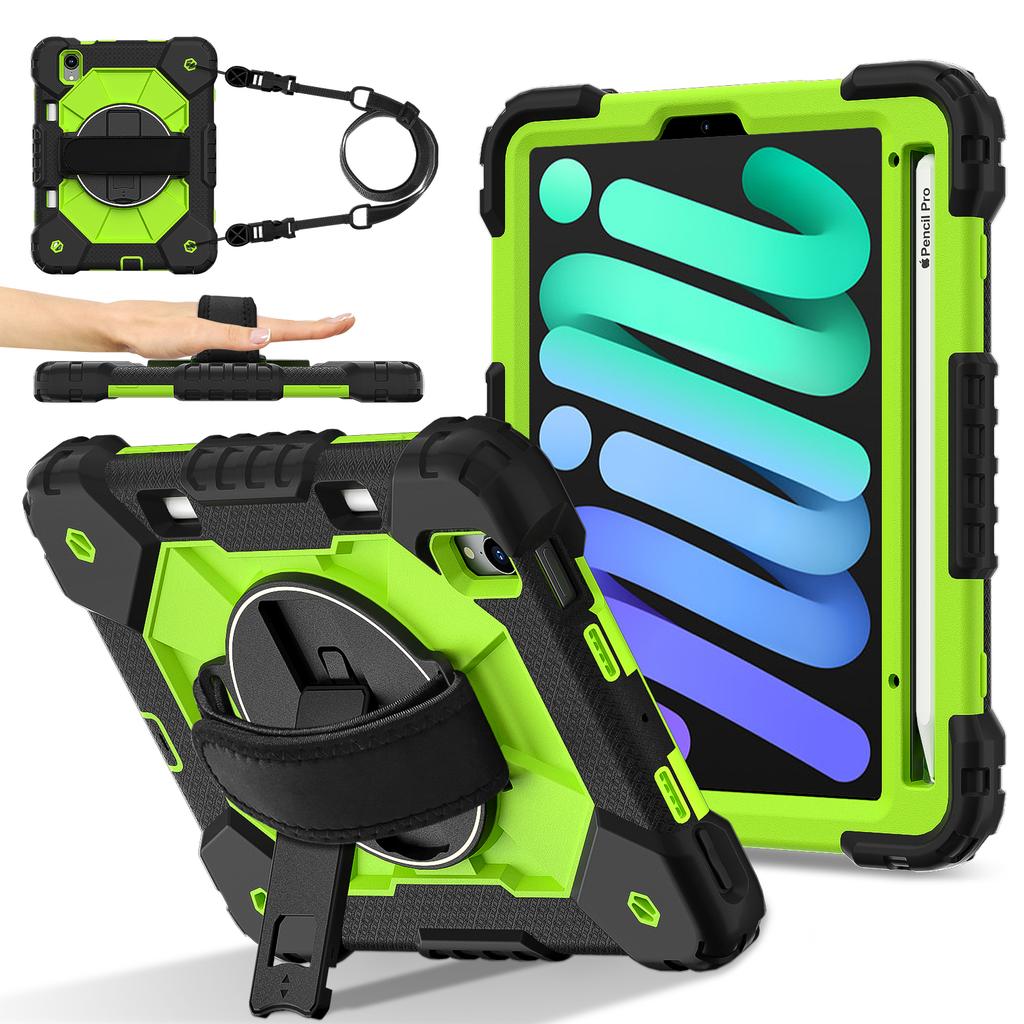 Heavy Duty Protective Cases for iPad Mini 6 A17 Pro Full Body Shockproof Protection Cover with Kickstand Hand Crossbody Lanyard