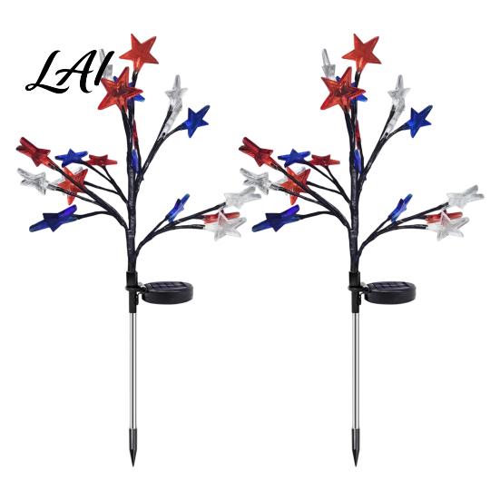 Independence Day Yard Decorations 4th of July Solar Garden Lights Red White Blue Star Outdoor Summer Party Lighting String Waterproof Flexible
