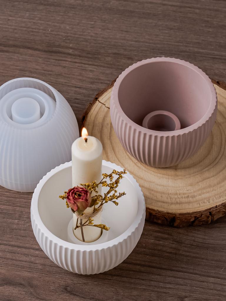 DIY Einfacher Streifen Kerzenbecher Silikonform Handgemachter Kerzenhalter Zement Gipsform Blumentopf Harz Handwerk Gießen Wohndekor