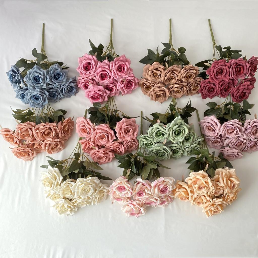 Rose Wedding Decor Artificial Silk Flowers With 7head Design For Bridal Ceremony And Photography