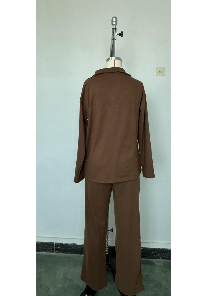 European & American Polo Collar Casual Pullover with Wide-Leg Pants Two-Piece Set for Women - Autumn/Winter 2025 Collection