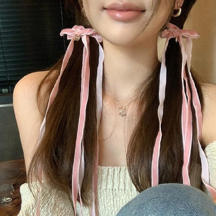 Velvets Bowknot Hair Clip Long Ribbon Hairpins Hair Accessories Hair Side Clips