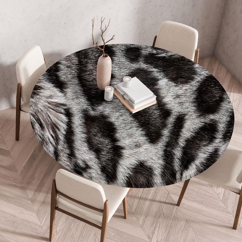 Creative Animal Fur Texture Patten Round Table Cover Fitted Vinyl Tablecloth Elastic Edged Waterproof Dining Table Cloth