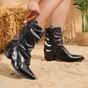 Fashion Mid-Tube Boots Autumn New Pointed Rivet Non-Slip Wear-Resistant Block Heel Single Boots