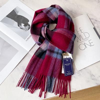 Ancola Cherry Raspberry Red Classic Checkered Wool Knitted Couple British Men's and Women's Scarves Checkered Scarves