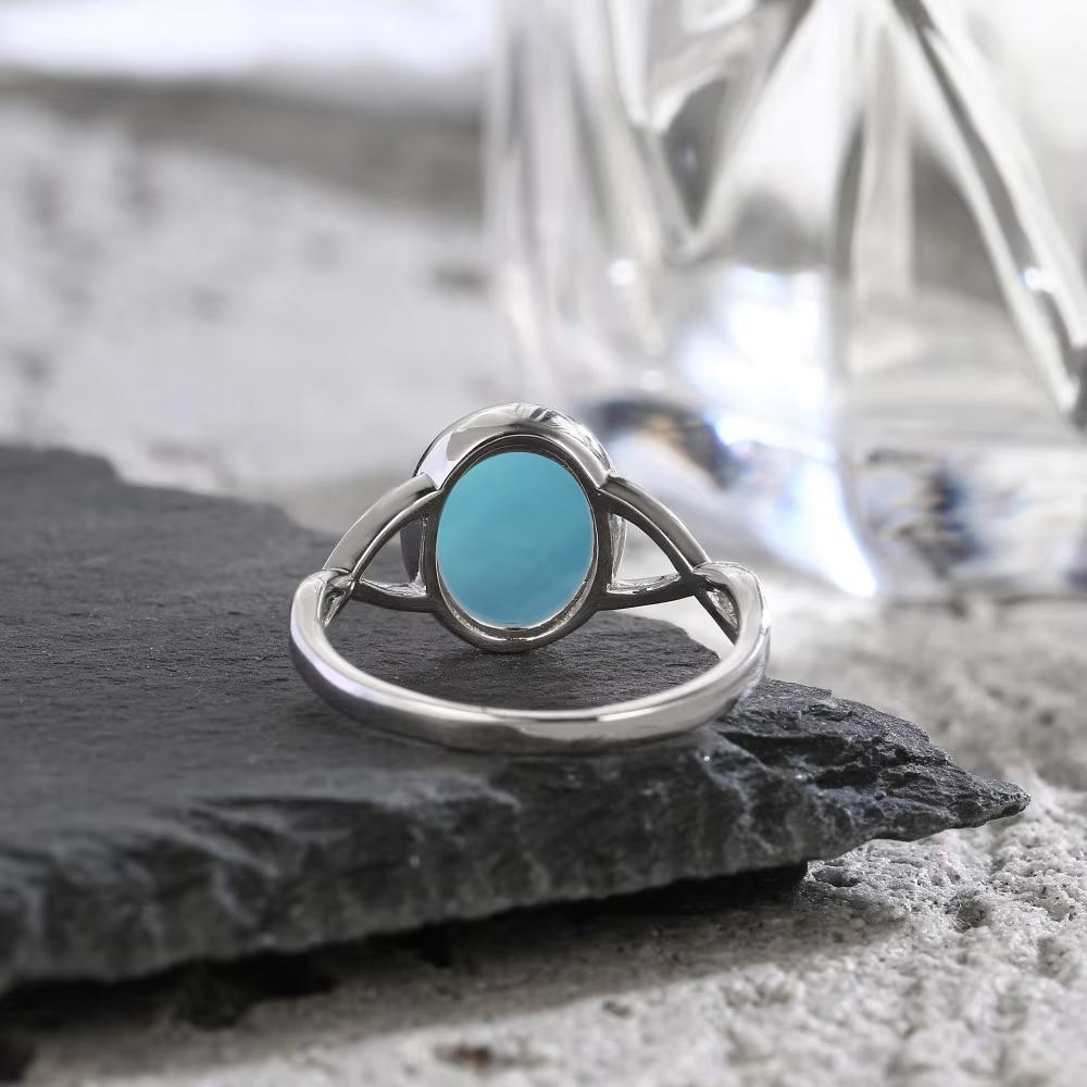 S925 Silver Aquamarine Rings Simple Rings Blue Natural Stone Oval 8*10mm Party Gifts Fine Jewelry Rings For Women