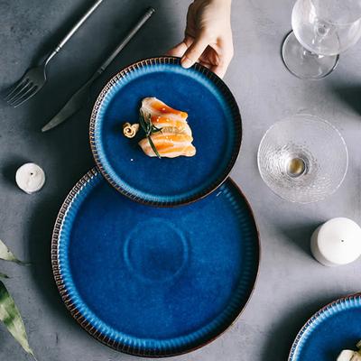 Strip Nordic Ceramic Plate Flat Steak Dinner Dish Plate Household Procelain Plate Western Rice Plates