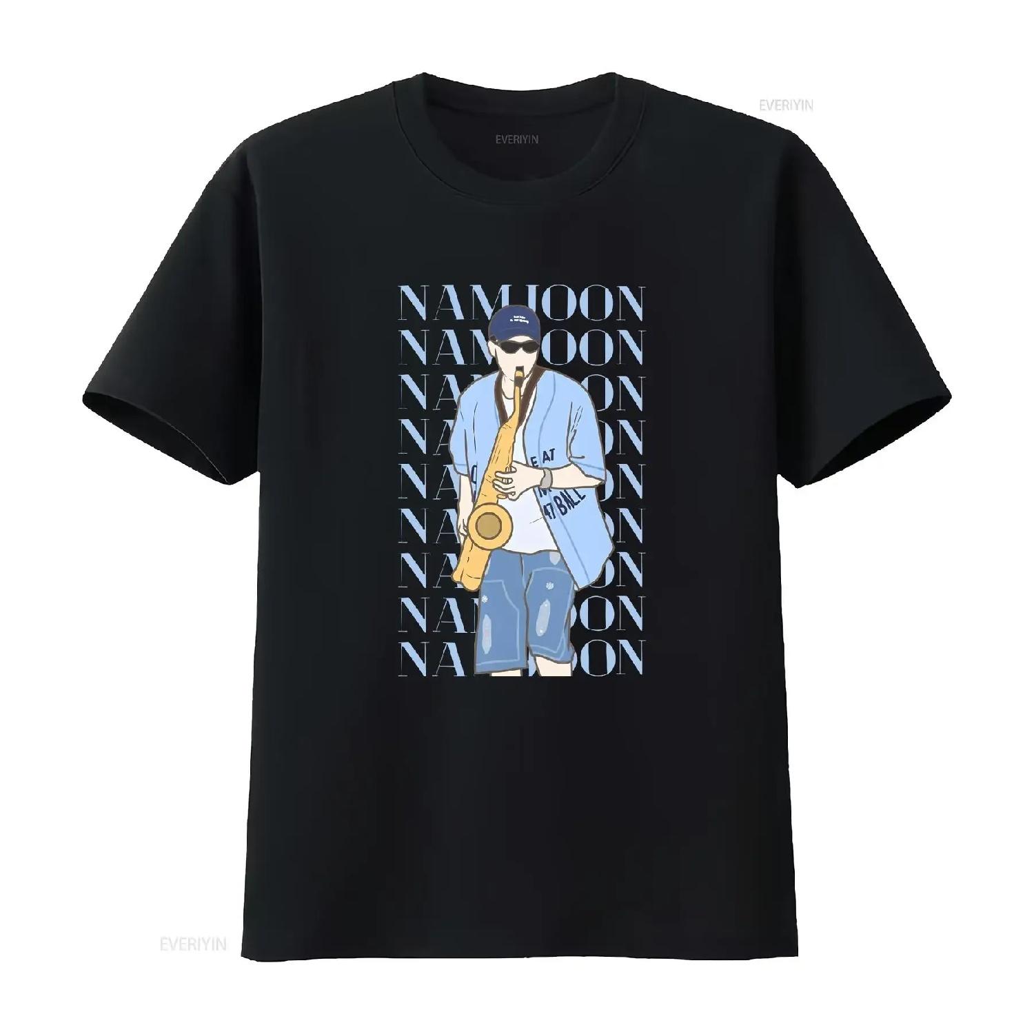 RM Saxophone T Shirt Namjoon Kpop Army for vintage Washed Slightly Breathable Stretched streetwear homme Casual fashion Soft S