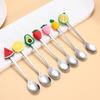 Stainless Steel Spoon, with Strawberries Durians Watermelons Avocados Decor, Durable Rust-Resistant Dessert Spoon, for Coffee Tea Stirring And Eating
