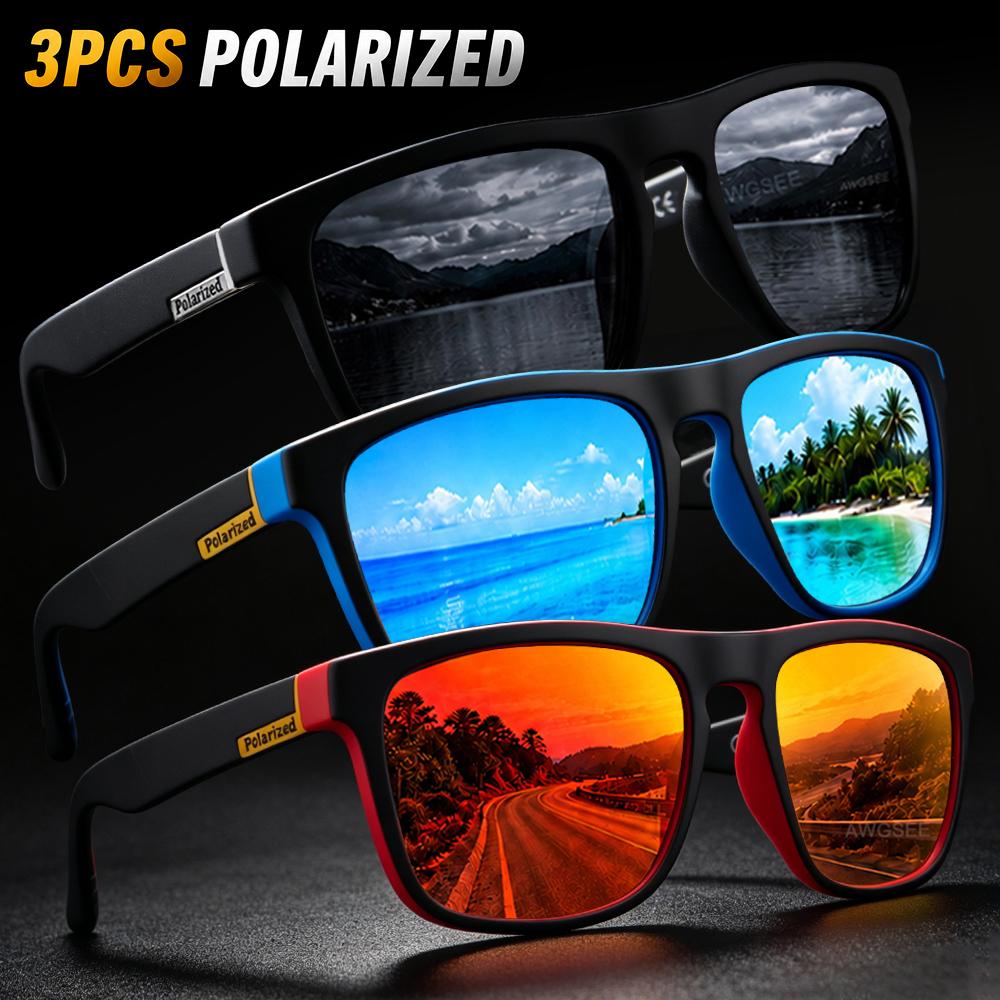 1/3 Pezzi Occhiali da Sole Polarizzati per Uomo Donna Guida Sport Escursionismo Occhiali da Sole Montatura Quadrata Classica Protezione UV400