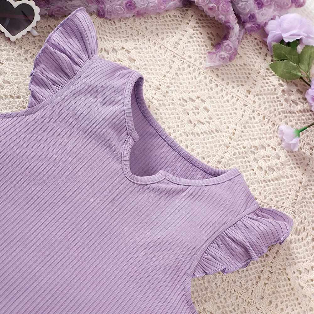 8-12Y Children's Clothing New Girls Spring and Summer Short-sleeved Knitted Top Kids Shorts Suit