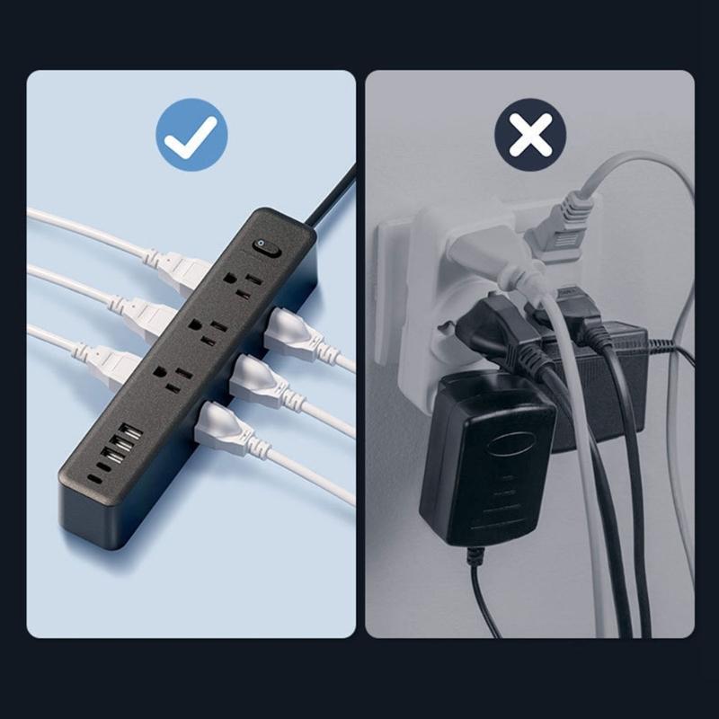 Flat Plugs Surge Protectors Power Strips 9Outlets 3USB/2 USB C Port Wall Mountable Design For Home Office Dorm Essential