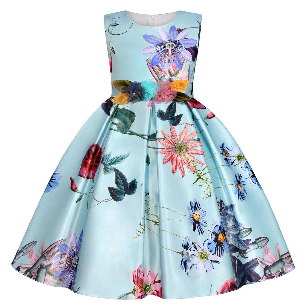 2026 New European & American Retro Floral Princess Dress for Girls - Holiday Party Evening Gown