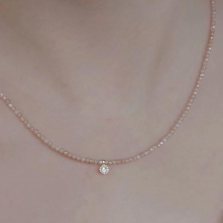 Natural crystal zircon necklace niche design collarbone chain necklace female Xiaohongshu same style