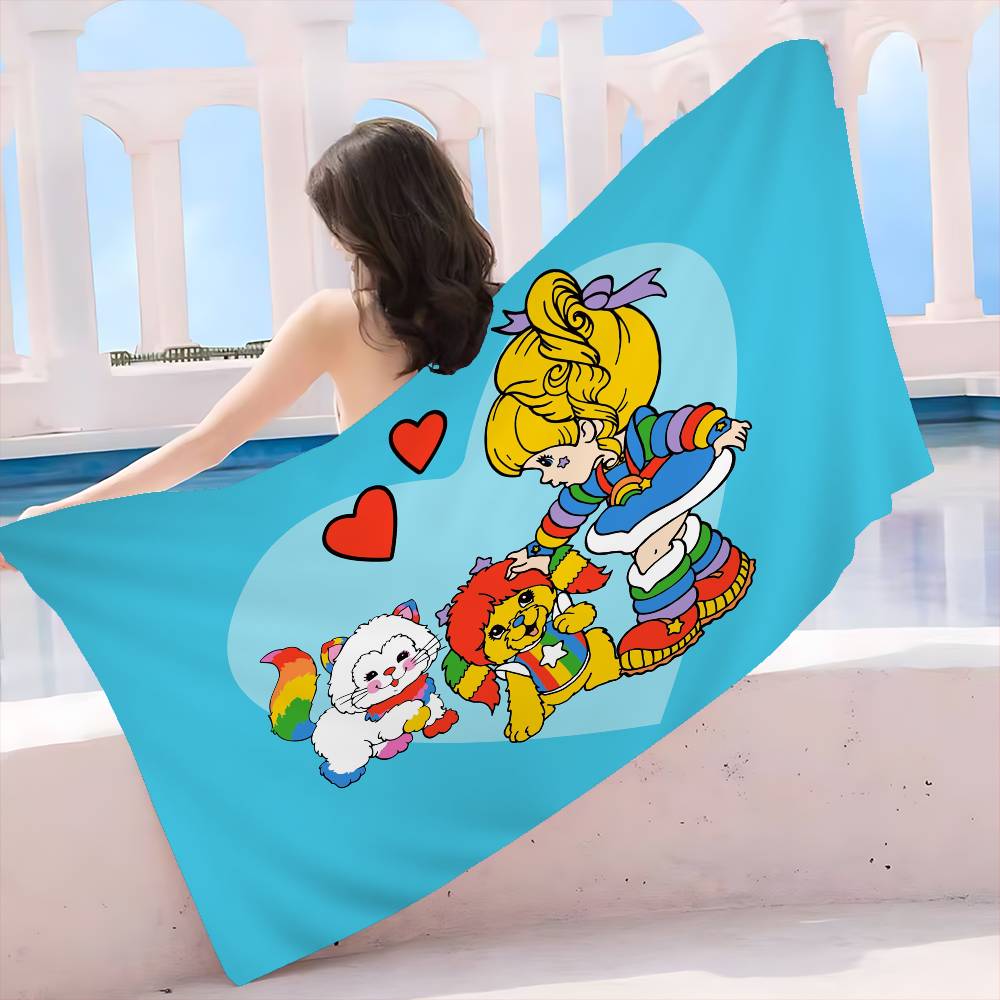 R-Rainbow B-Brite Cartoon Bath Towel Microfiber Soft Water Absorbing Breathable For Girl Kids Decorative Cartoon Beach Towel