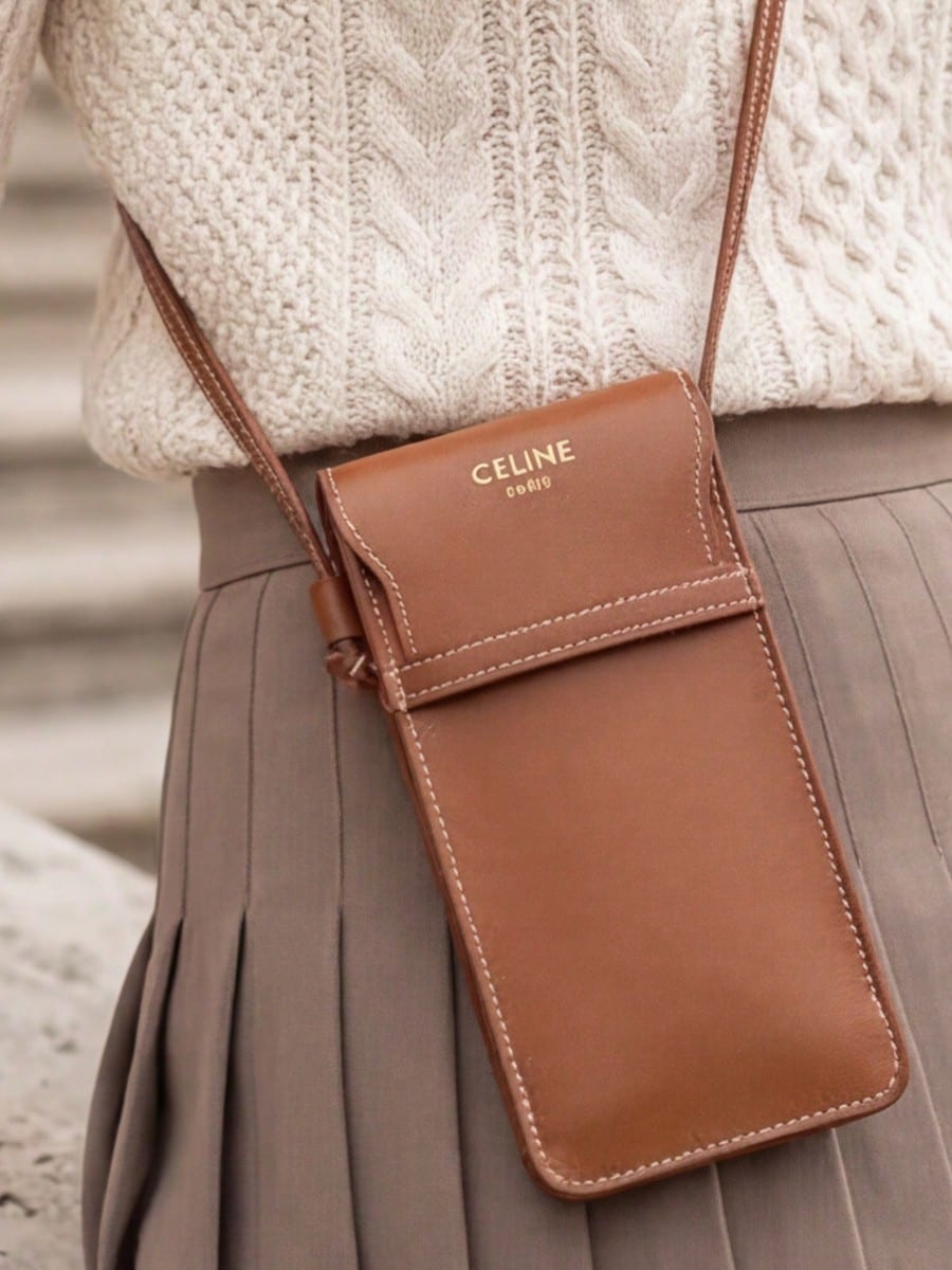 Celine Vintage Brown PU Leather Eyeglass Case коричневый