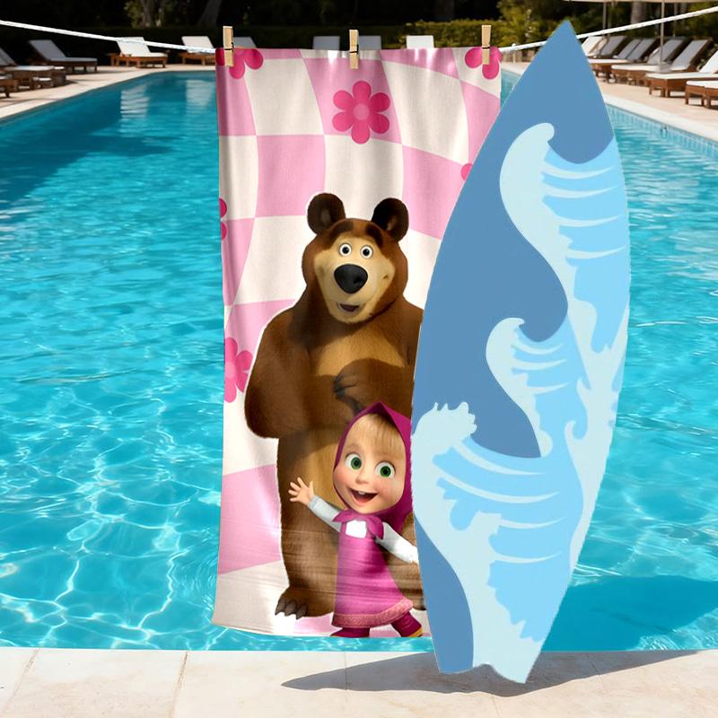 Masha and The Bear Print Beach Towel Design, Soft, Lightweight. for Home Bathroom, Spa, Pool, Yoga, Surfing, Camping, Gift for Family, Friend