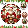 İç Mekan Dış Mekan Tatil Dekoru Yuvarlak Noel Pencere Çıkartması, Vitray Tarzı, Çıkarılabilir Statik Dekoratif Çıkartmalar Ev İçin Yapışkanlı, Noel Baba