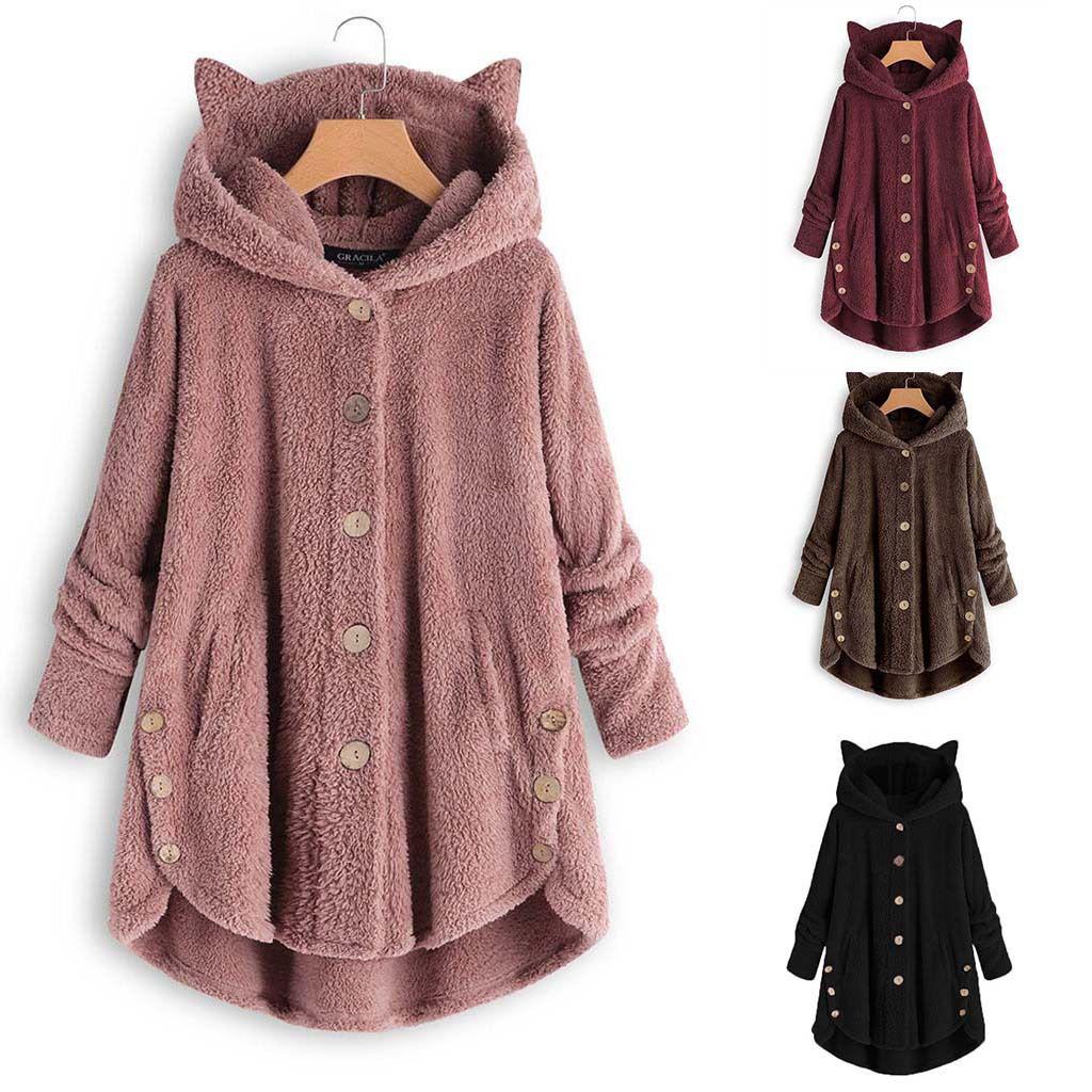 Cozy Cat Ear Women's Winter Warm Fleece Hoodie Hooded Coat For Casual Comfort