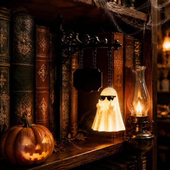 Library Style Ornament Ghost Reading Bookshelf Light, Vintage Metal Book Nook Lamp, Spooky Bookend Lamp Ornament, Warm LED Shelf Light for Lovers