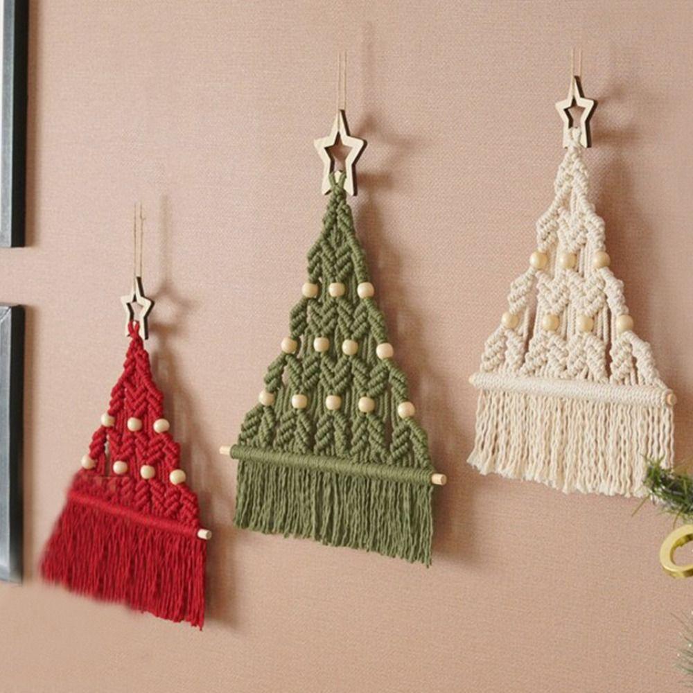 Tassel Christmas Tree Macrame Tapestry Woven Cotton Rope Tapestry Wall Hanging Pendant  Girls