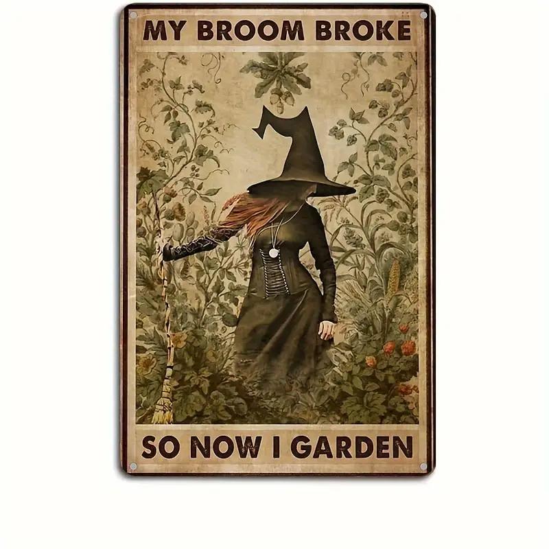 Vintage Witch Metal Tin Sign Wall Decor Retro Black Cat Witchy Art Signs for Home Decor Gifts