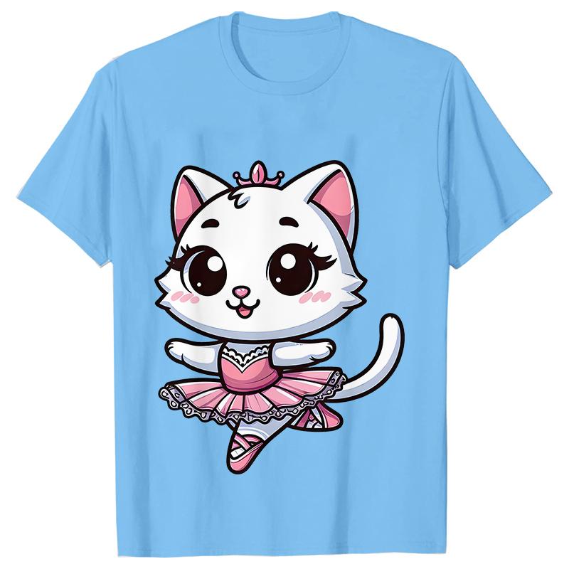 

Летняя женская блузка, модные футболки, забавные кавайные топы с изображением танцующего кота, женские футболки с героями мультфильмов Harajuku Ulzzang, женская одежда XXXL небесно-голубой