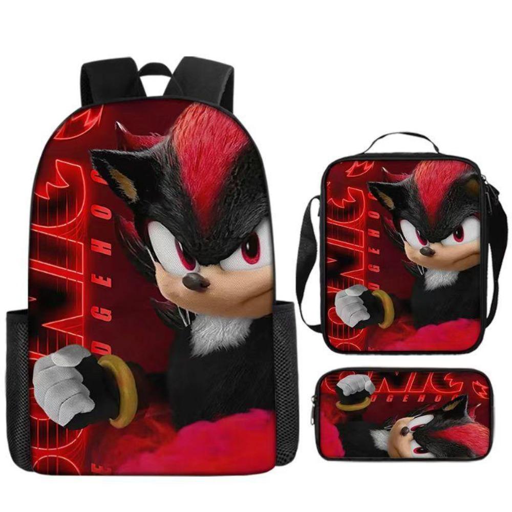 Sonic Elementary School Student Backpack 3-Piece Set Anime Cartoon Backpack Shoulder Bag Pen Bag