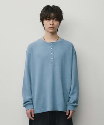 WMC Henley Neck Waffle Long Sleeve_Greyish Blue