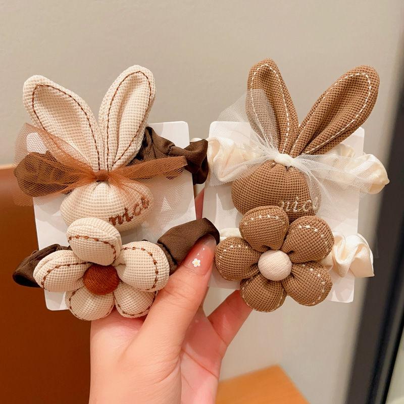 2024 Milk Coffee Color Fabric Flower Hair Ties - Children's Scrunchies & Women's Hair Accessories