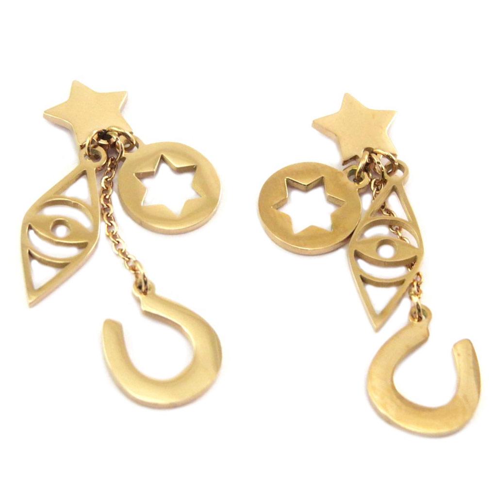 Les Trésors De Lily [P7806] - Designer Steel Earrings 'Porte-Bonheur' Rose Gold - 33 Mm