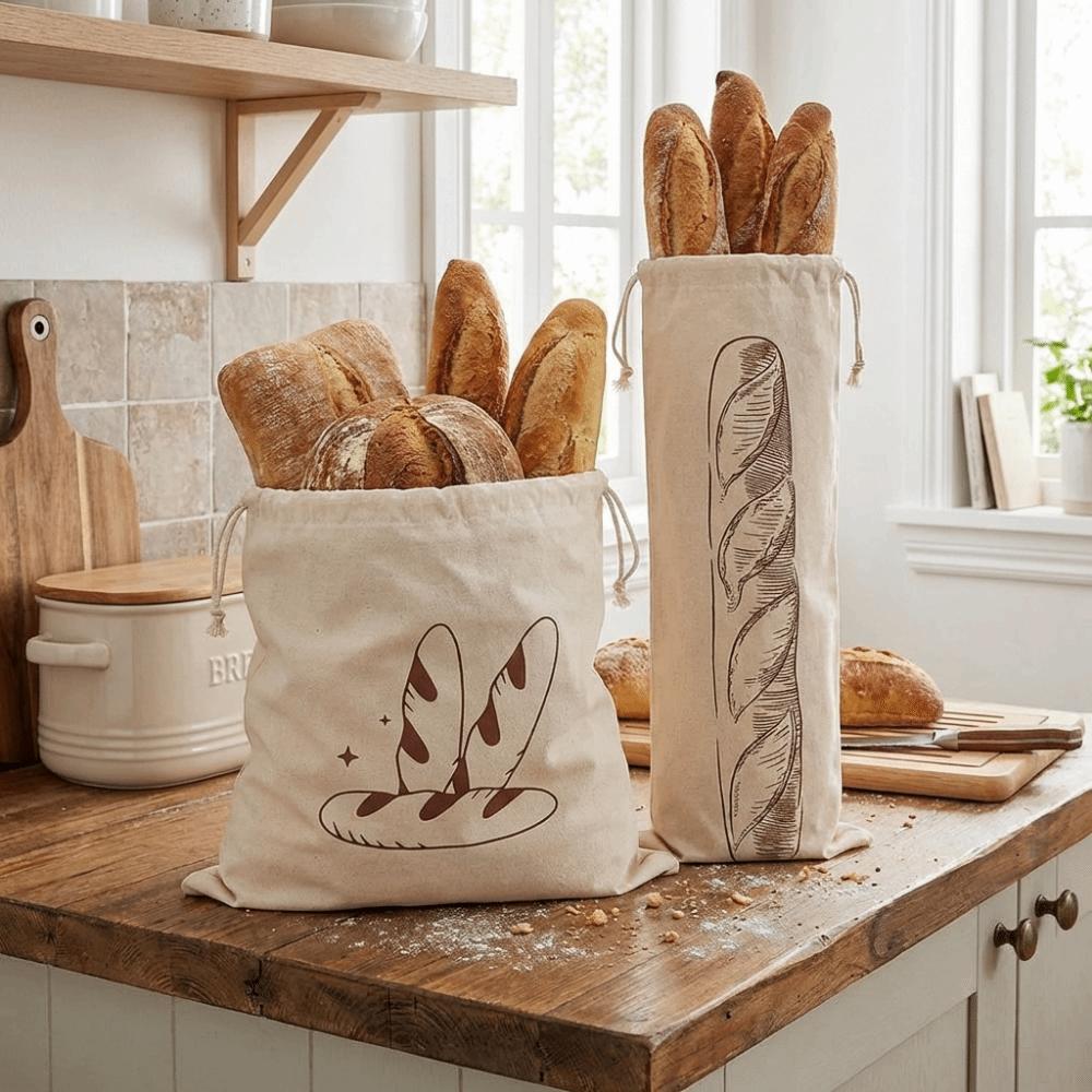 2PCS Fresh Keeping Bread Storage Bags Large Drawstring Bread Bag French Stick Storage Bag Toast