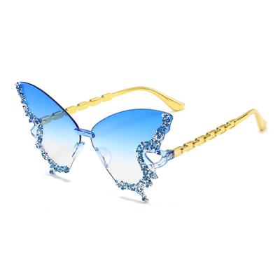 Tint Color Butterfly Sunglasses Rimless Frame UV Protection Cat Eye Sunglasses Flash Style Rhinestones Sunglasses for Women