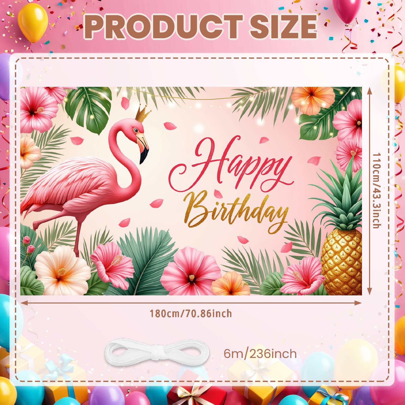 

Birthday Celebration Background Golden Pineapple Birthday Event Display Banner Palm Leaves Tropical Birthday Backdrop
