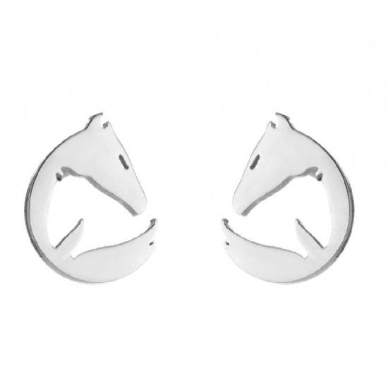 Cute Stainless Steel Horse Earrings Minimalist Long Tail Horse Head Stud Bijoux Pendientes Tiny Ear Accessory Orecchini Aros
