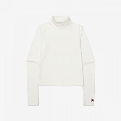 Mock Neck Long Sleeve Tee Stretch Cotton Blend