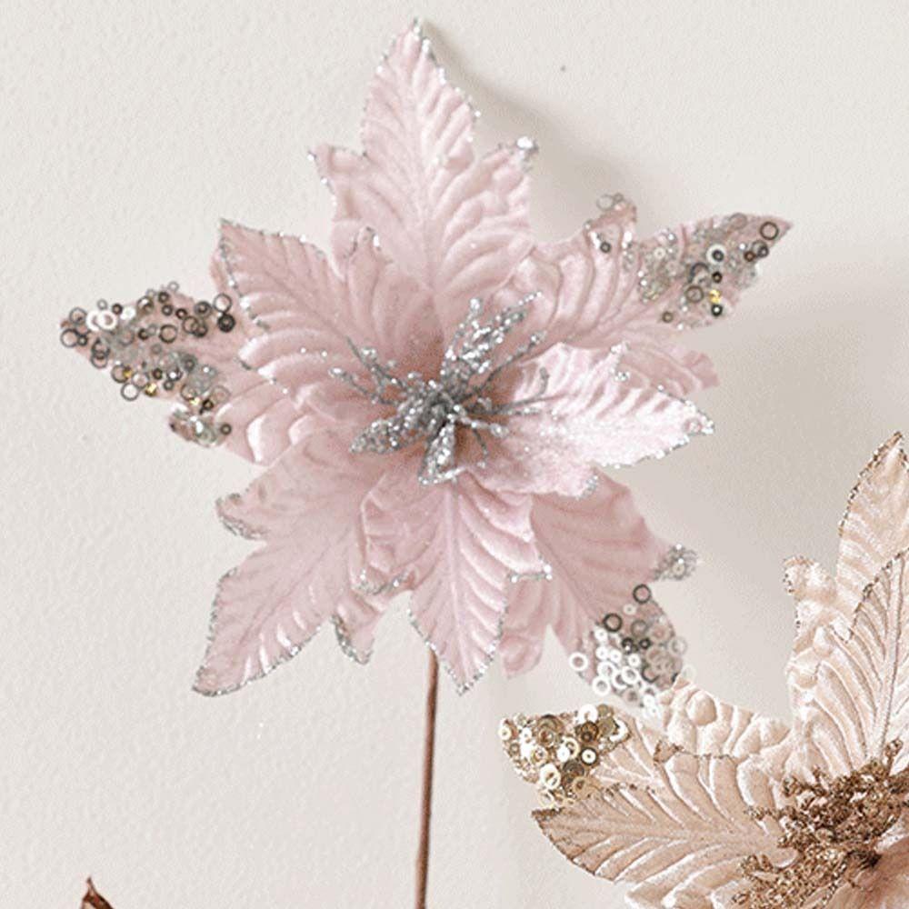 25cm Christmas Poinsettia Glitter Flower Sequins Large Simulated Flower Head Flocking DIY Wreath Artificial Christmas Flower