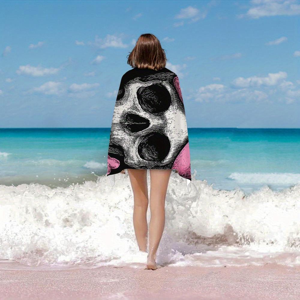 1pc Modern Skull Bow Design Microfiber Beach Towel Lightweight & Quick-Dry | Machine Washable, Oversized Knit Fabric Blanket