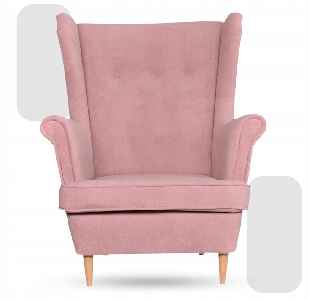 Fotel uszak z podnóżkiem skandynawski welur pudrowy Hunter Family Meble różowy