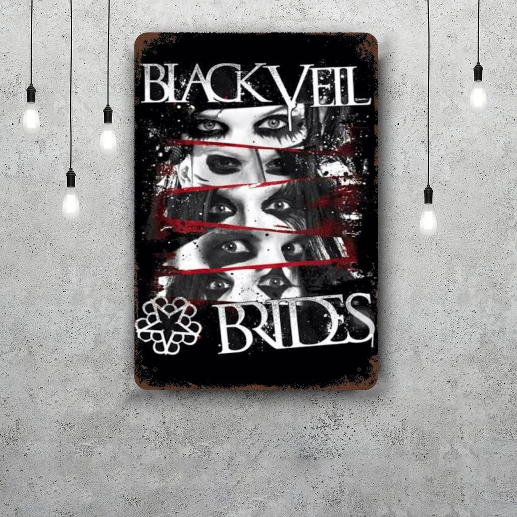 Poster Decorativo Black Veil Brides Segno di Latta Vintage Segno Metallico Placca Decorativa per Pub Bar Man Cave Club Decorazione Murale