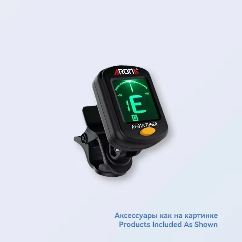 AROMA AT-01A Guitar Tuner Rotatable Clip-on Tuner LCD Display for Chromatic Acoustic Guitar Bass Ukulele Black Guitar Parts
